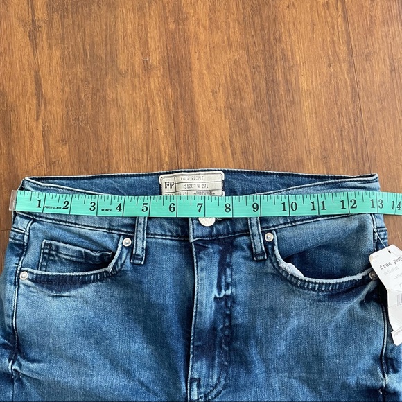 Free People Blue Denim Jeans 27L Long Distressed Ripped Knee Skinny Mid Rise - Picture 7 of 10
